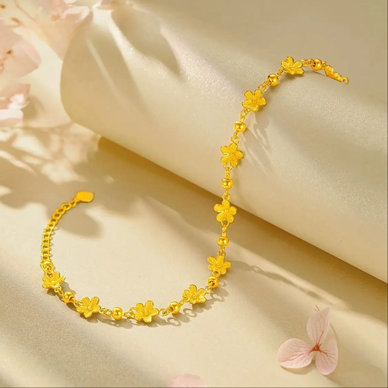 华熹福珠宝 星辰花海 浪漫花朵立体桃花精致轻奢高级感#好运 足金 按克计价 手链 女款