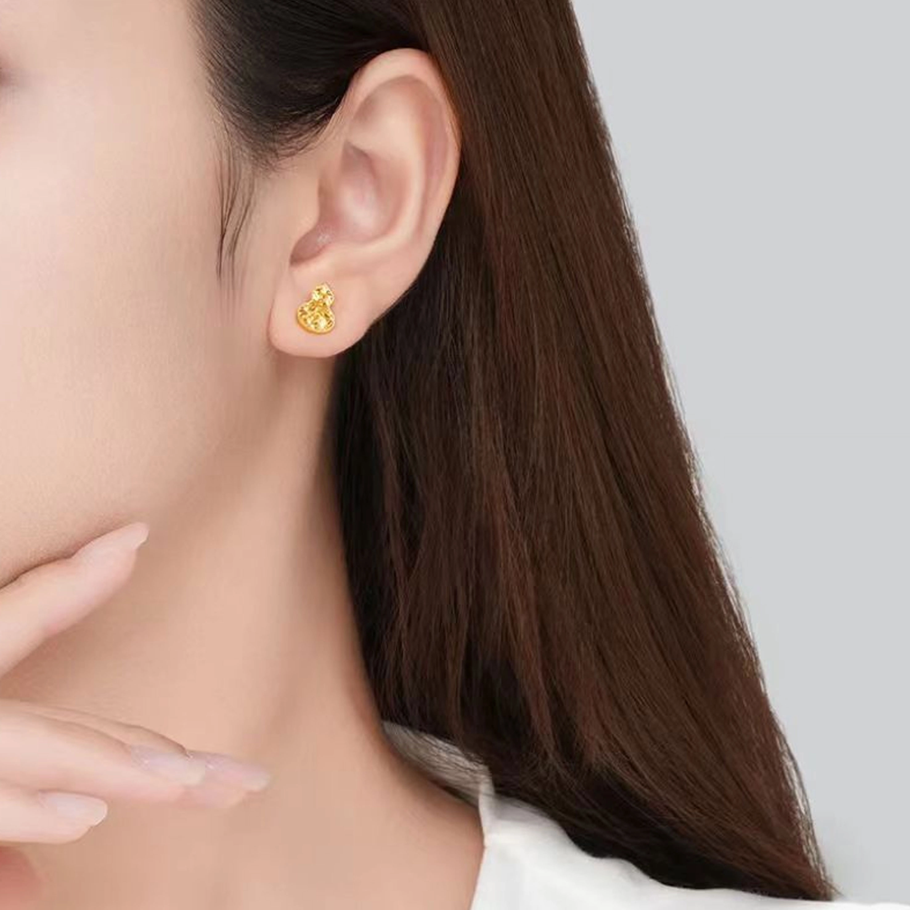 华熹福珠宝 小众耳环葫芦耳饰百搭 足金 一口价 耳钉 女款