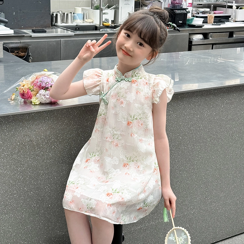 米囹女童连衣裙夏季儿童 国风汉服裙女大童旗袍裙夏装