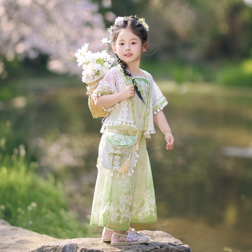 米囹汉服 小女孩夏季裙超仙民族服装 中小童