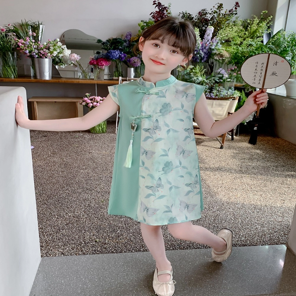 米囹女童汉服夏季儿童连衣裙 中国风旗袍公主裙夏款小女孩裙子