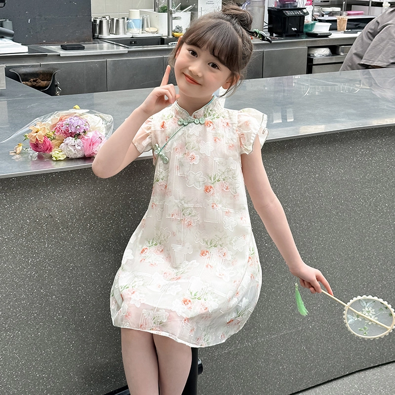 米囹女童连衣裙夏季儿童 国风汉服裙女大童旗袍裙夏装
