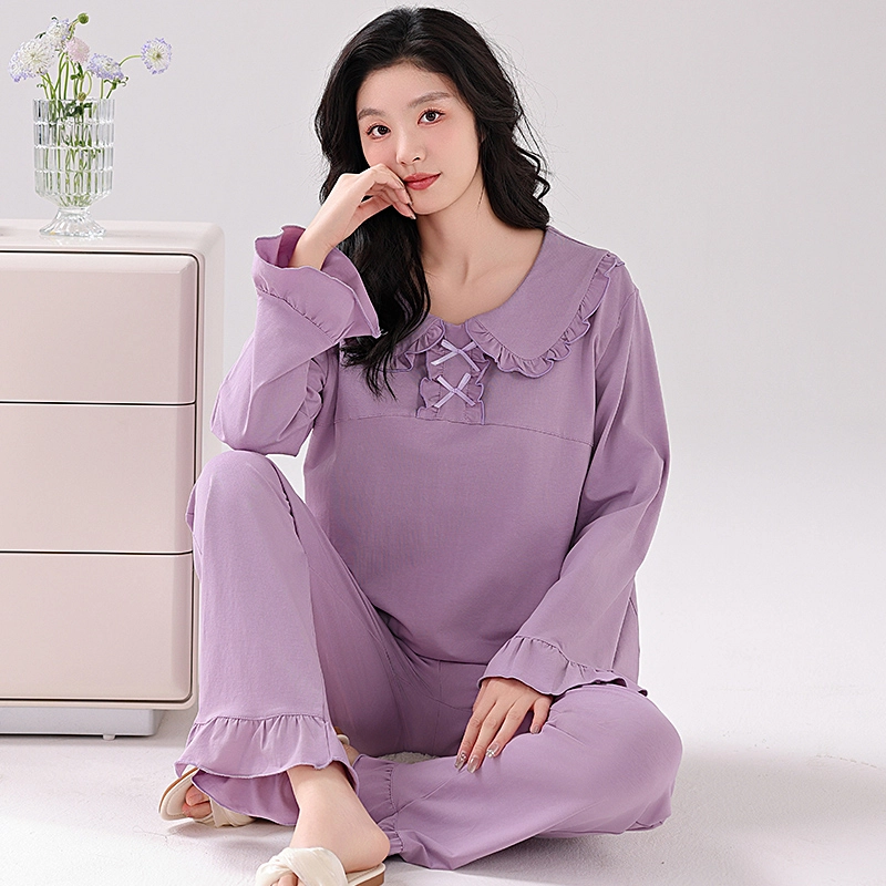 欧迪芬 舒适简约甜美长袖上衣家居服长裤睡衣套装 女款