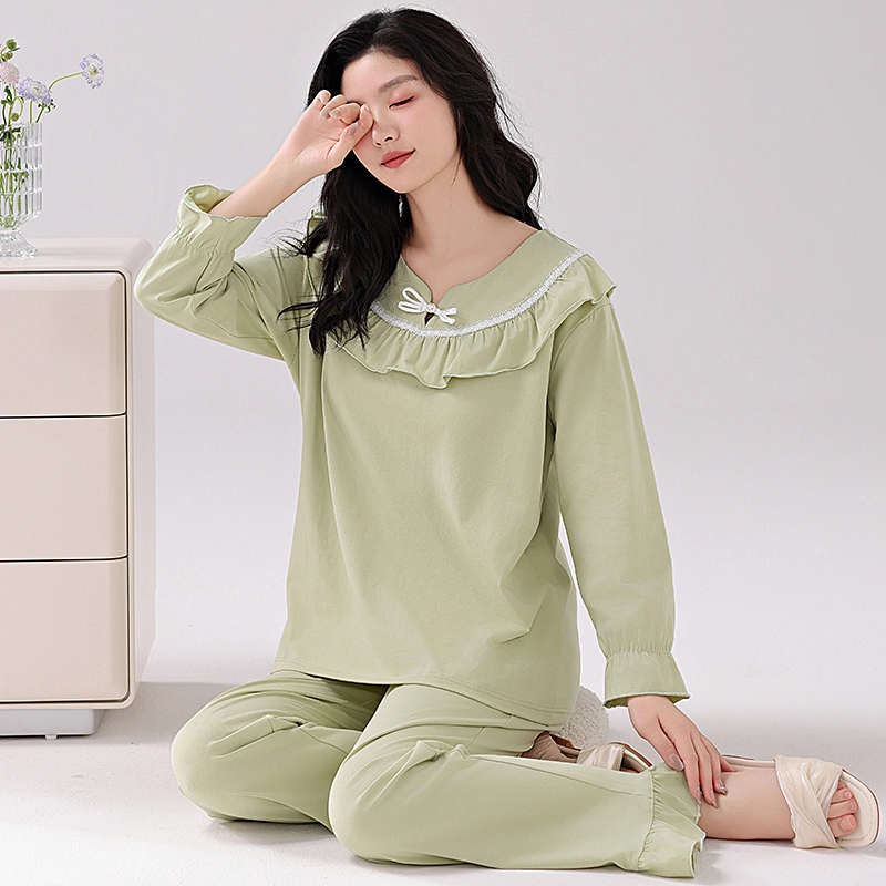 欧迪芬 舒适简约甜美长袖上衣家居服长裤睡衣套装 女款