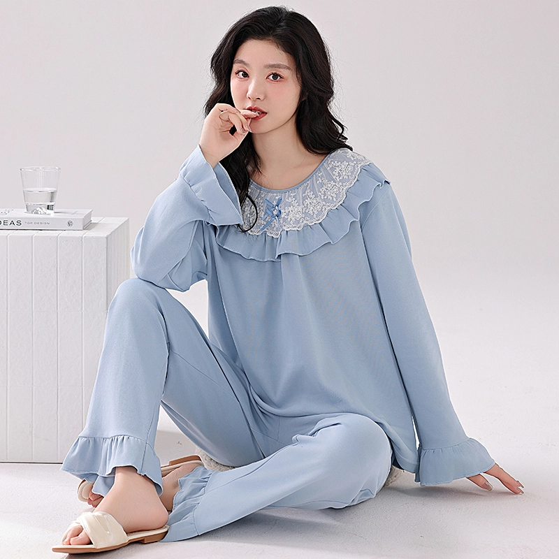 欧迪芬 舒适简约甜美长袖上衣家居服长裤睡衣套装 女款