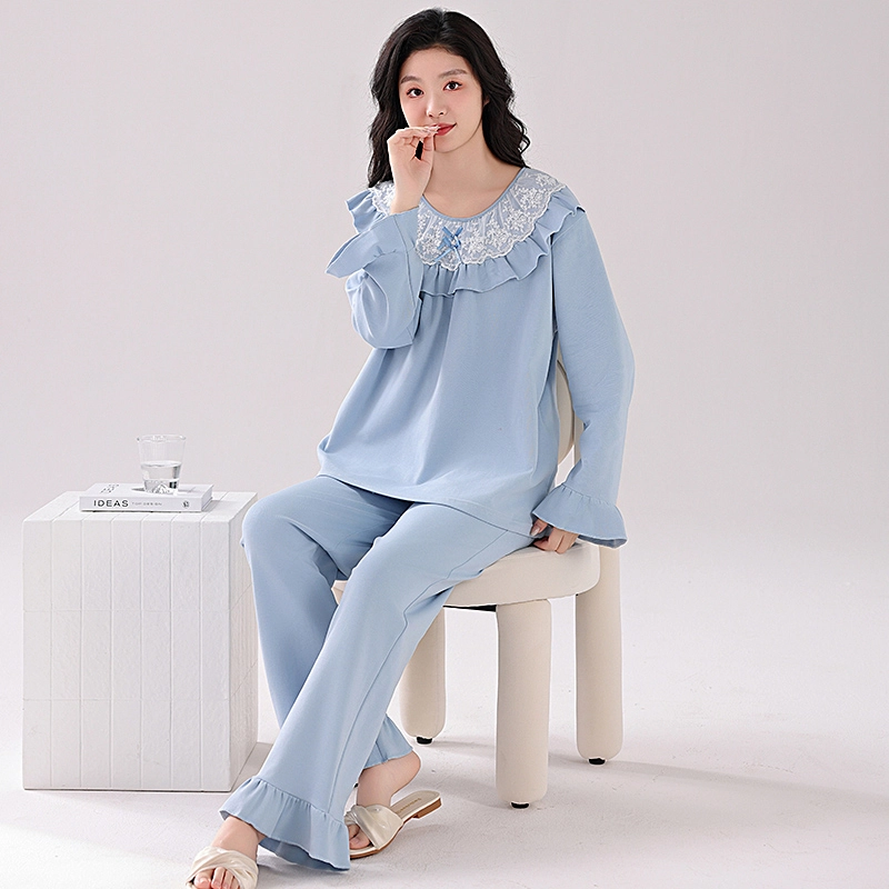 欧迪芬 舒适简约甜美长袖上衣家居服长裤睡衣套装 女款