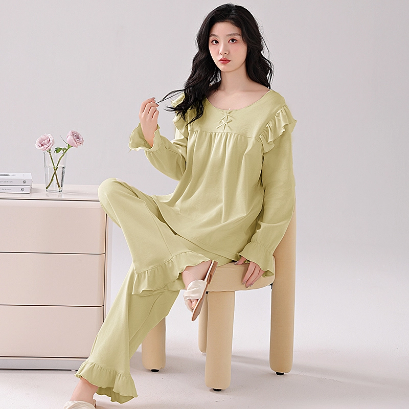 欧迪芬 舒适简约甜美长袖上衣家居服长裤睡衣套装 女款