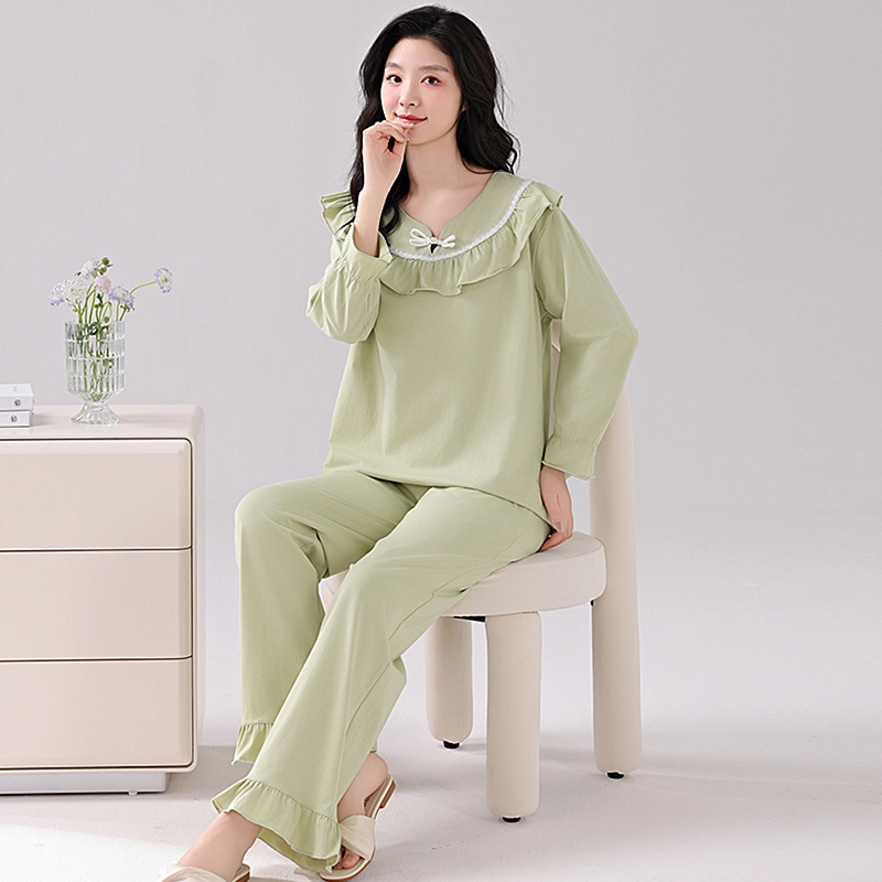 欧迪芬 舒适简约甜美长袖上衣家居服长裤睡衣套装 女款