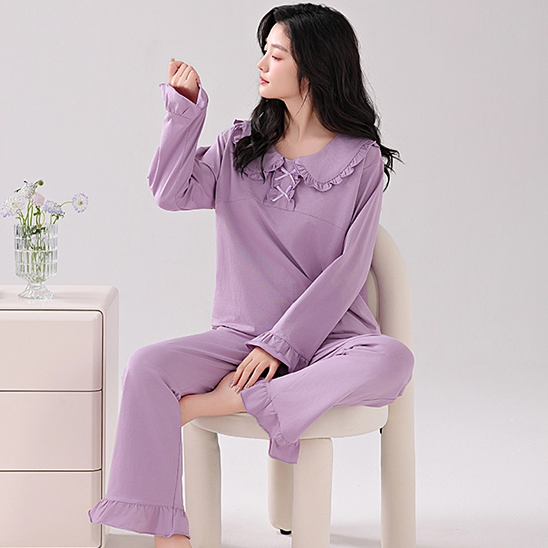 欧迪芬 舒适简约甜美长袖上衣家居服长裤睡衣套装 女款