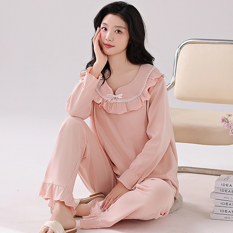 欧迪芬 舒适简约甜美长袖上衣家居服长裤睡衣套装 女款