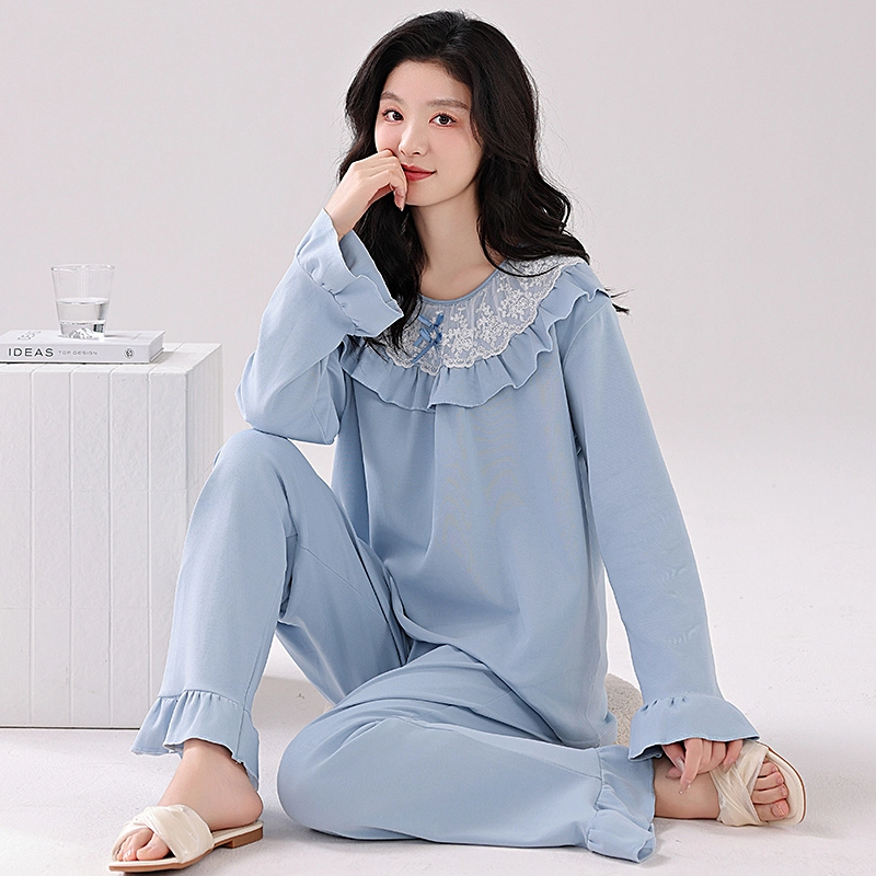 欧迪芬 舒适简约甜美长袖上衣家居服长裤睡衣套装 女款