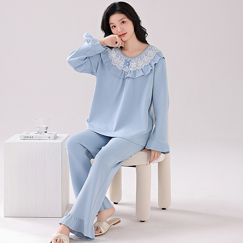 欧迪芬 舒适简约甜美长袖上衣家居服长裤睡衣套装 女款