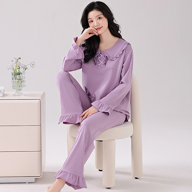 欧迪芬 舒适简约甜美长袖上衣家居服长裤睡衣套装 女款