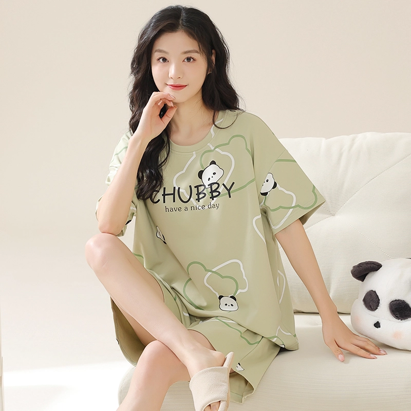 欧迪芬 舒适亲肤短袖甜美透气短裤睡衣套装 女款 绿色