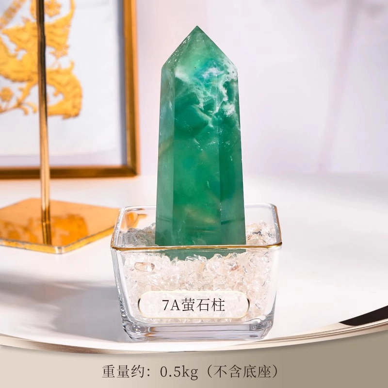 谧月珠宝 考试上岸水逆退散净化磁场暴富 白晶黄晶粉晶萤石蓝纹石疯狂玛瑙原石打磨办公装饰好运 多色水晶 摆件 男女同款情侣款