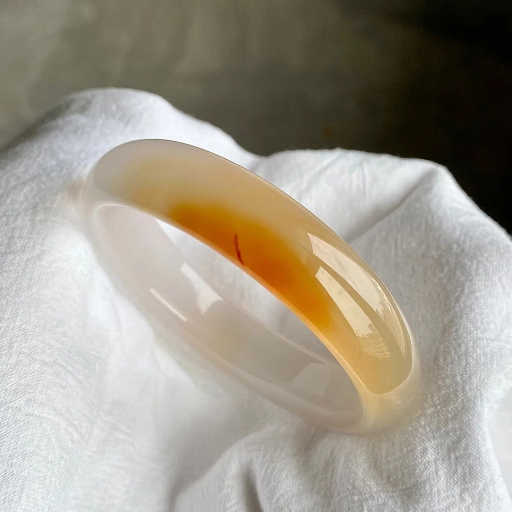 谧月珠宝 一口蛋黄 简约精致甜美国风古韵轻奢气质优雅 小清新森系小众设计新中式国潮 旗袍汉服 玛瑙 玉石手镯 女款