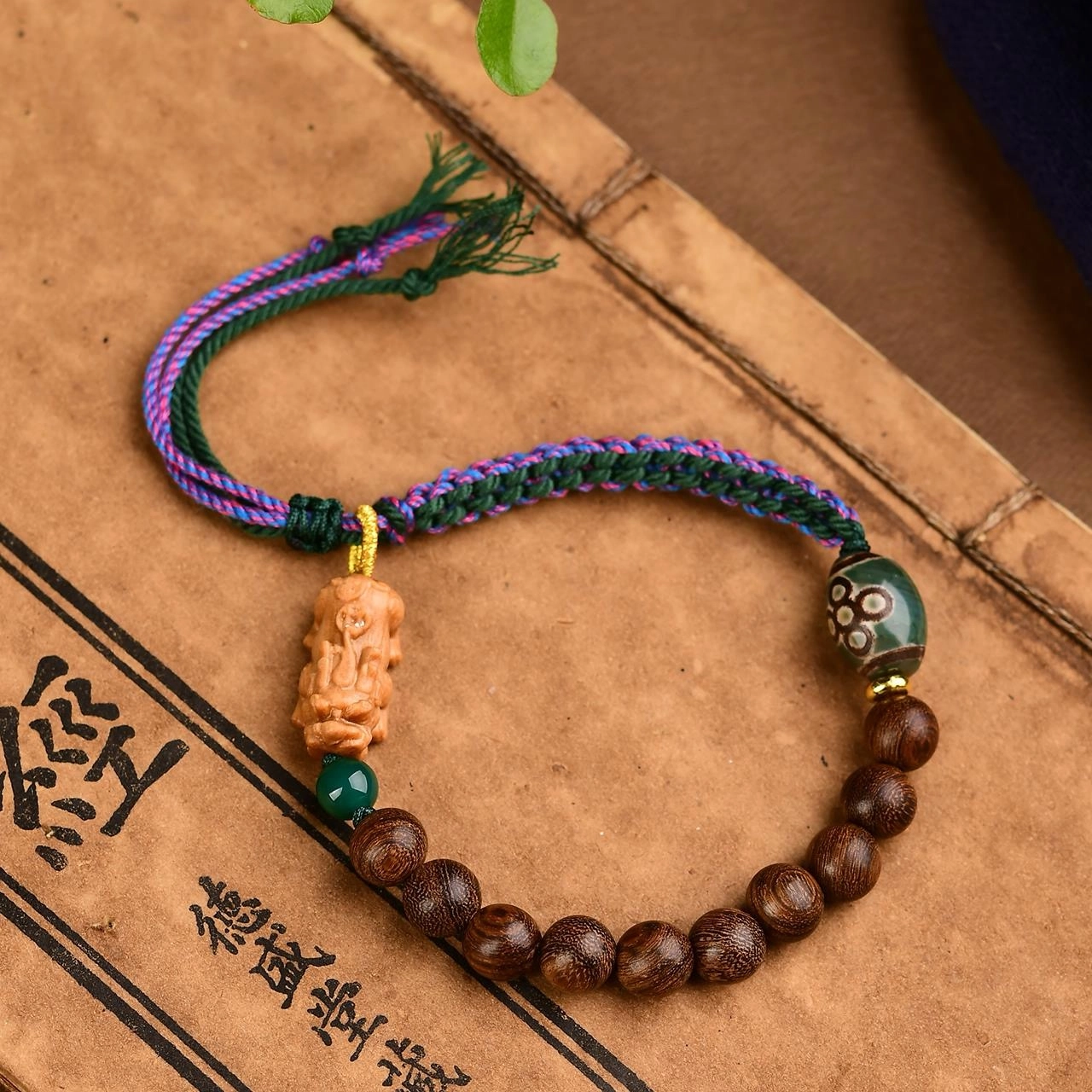 谧月珠宝 貔貅 新国风 转运珠编织 玛瑙 木作手链 男女同款情侣款 檀木