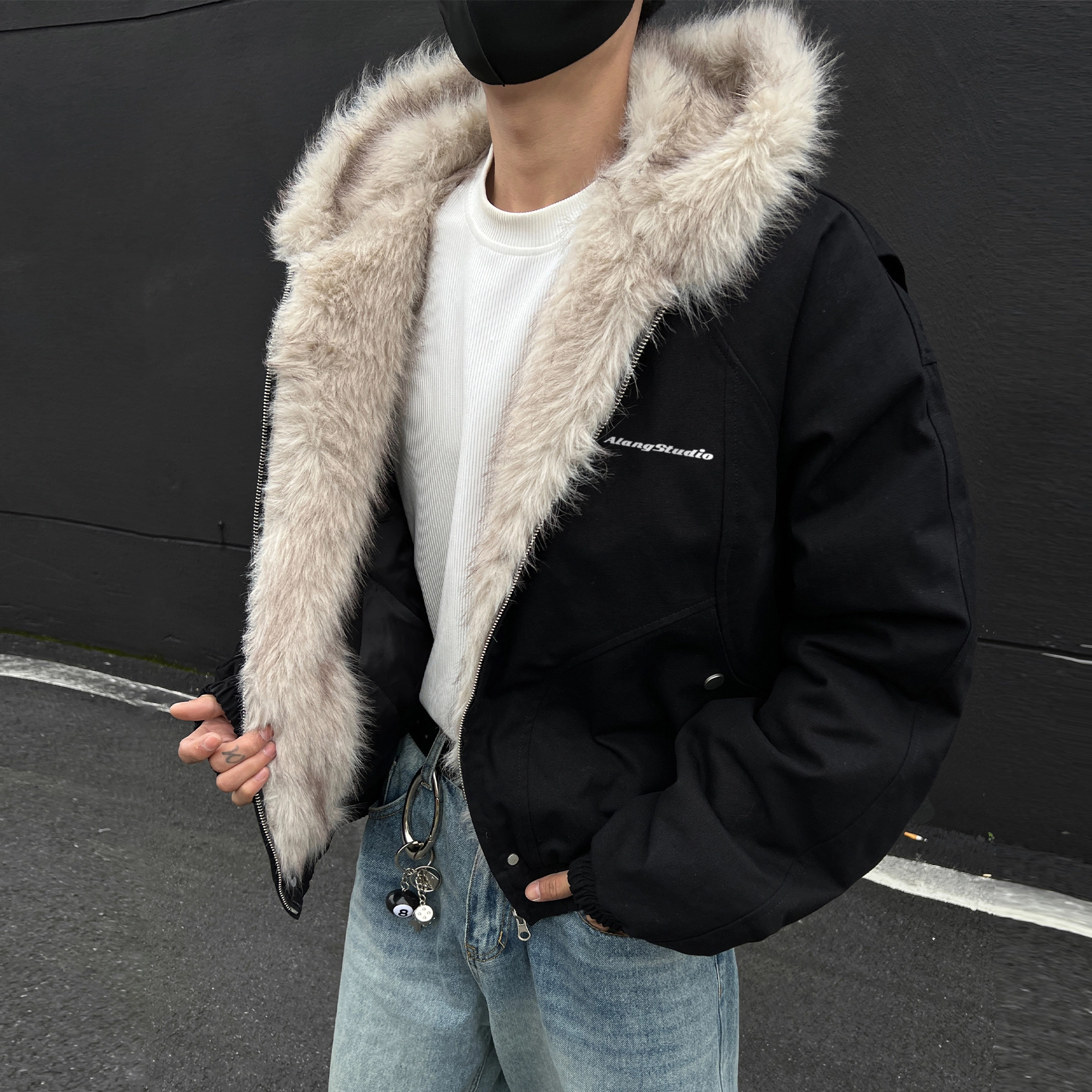 徐太浪 美式复古纯色座山雕连帽重磅帆布加厚保暖棉服 男女同款