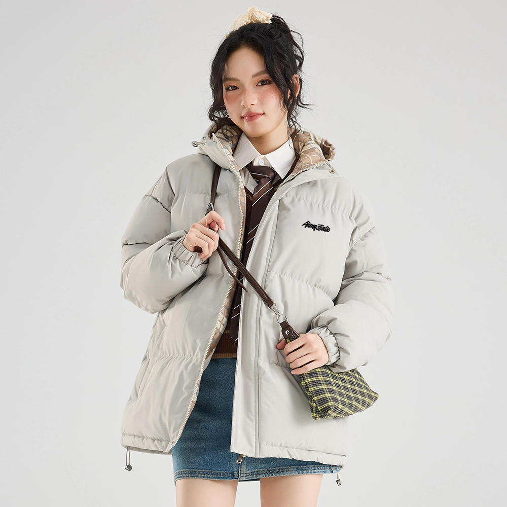 徐太浪 美式复古拼接格子设计感学院风连帽面包服加厚保暖外套宽松简约百搭棉袄上衣棉服 男女同款
