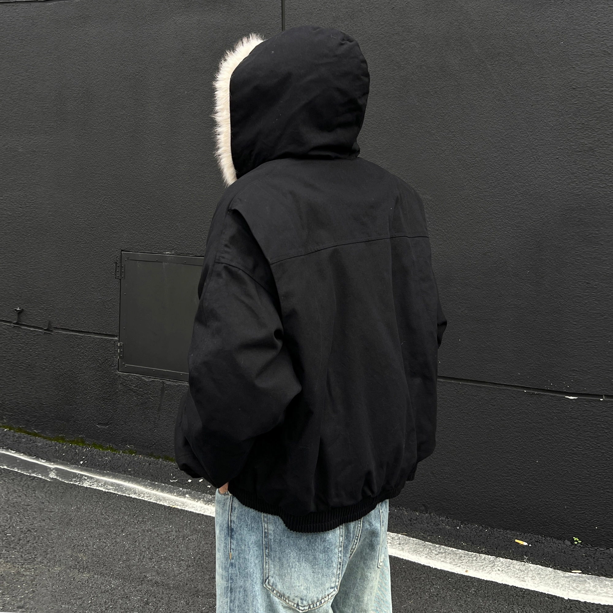 徐太浪 美式复古纯色座山雕连帽重磅帆布加厚保暖棉服 男女同款