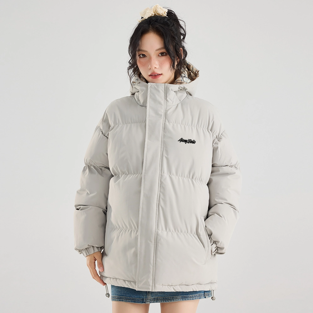 徐太浪 美式复古拼接格子设计感学院风连帽面包服加厚保暖外套宽松简约百搭棉袄上衣棉服 男女同款