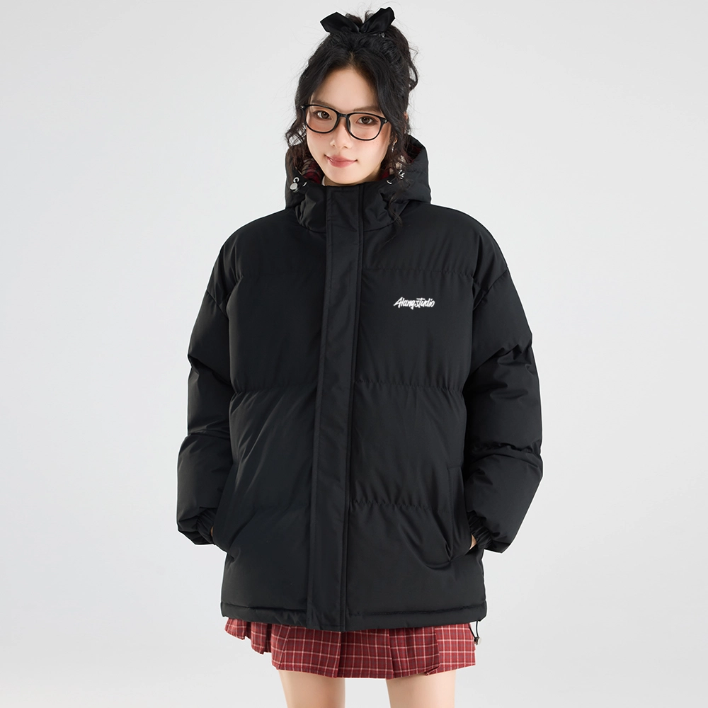 徐太浪 美式复古拼接格子设计感学院风连帽面包服加厚保暖外套宽松简约百搭棉袄上衣棉服 男女同款