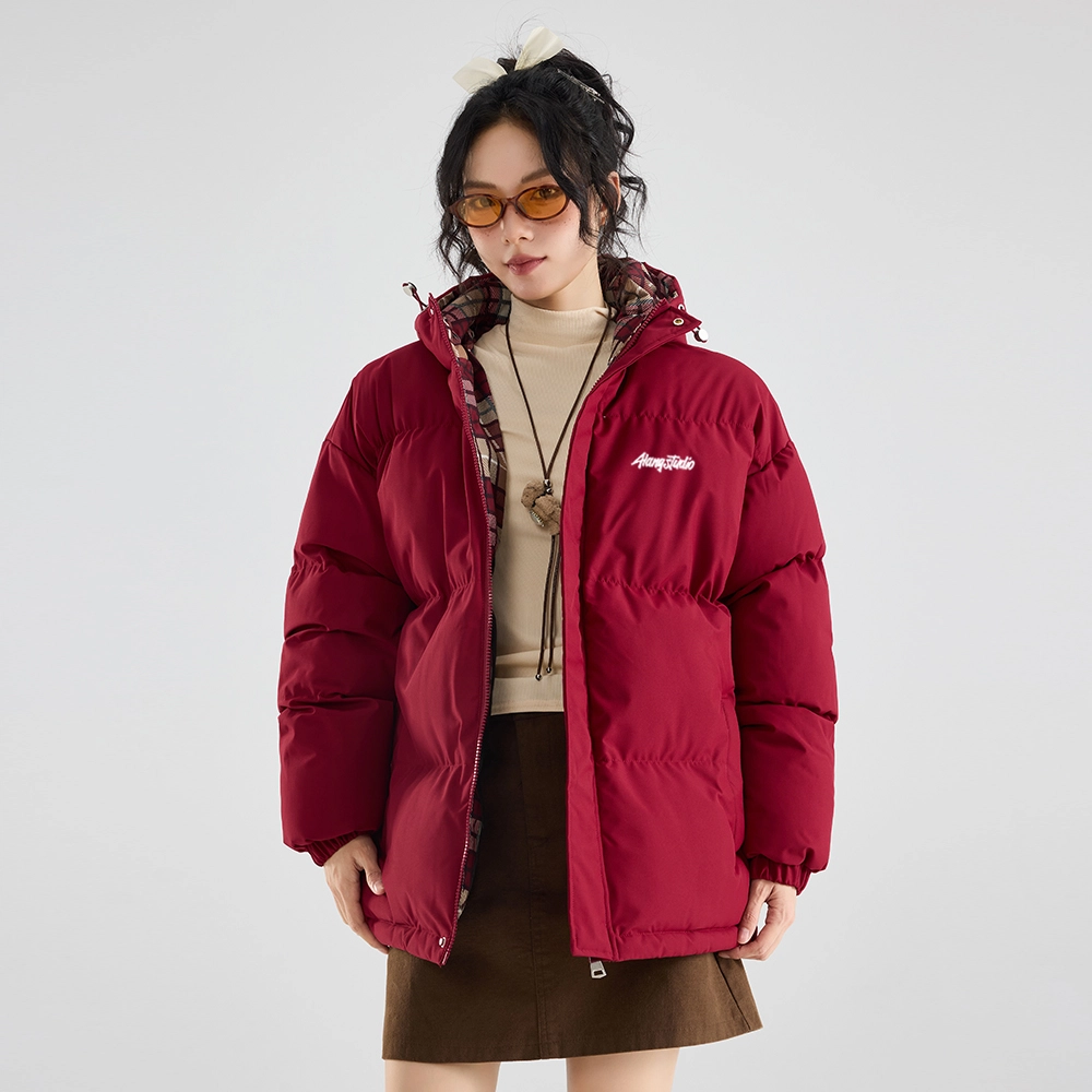 徐太浪 美式复古拼接格子设计感学院风连帽面包服加厚保暖外套宽松简约百搭棉袄上衣棉服 男女同款