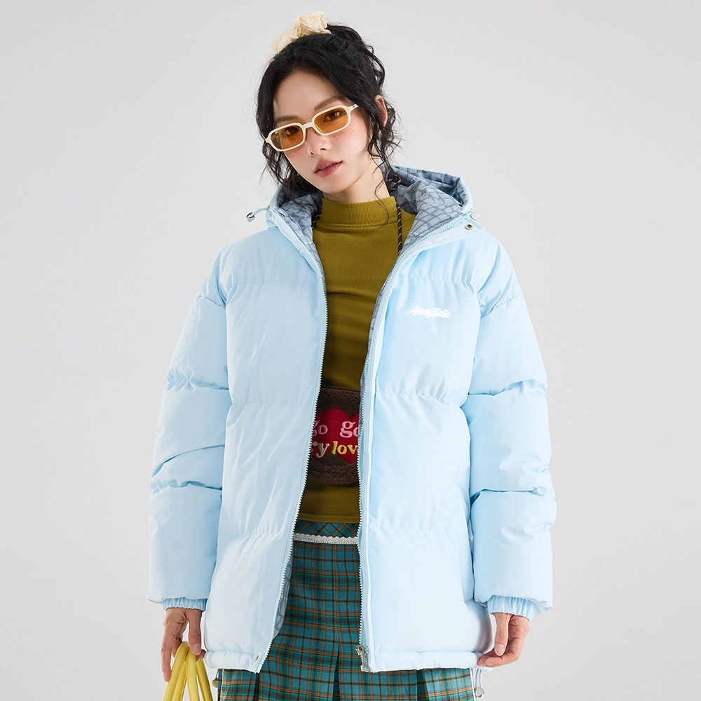 徐太浪 美式复古拼接格子设计感学院风连帽面包服加厚保暖外套宽松简约百搭棉袄上衣棉服 男女同款