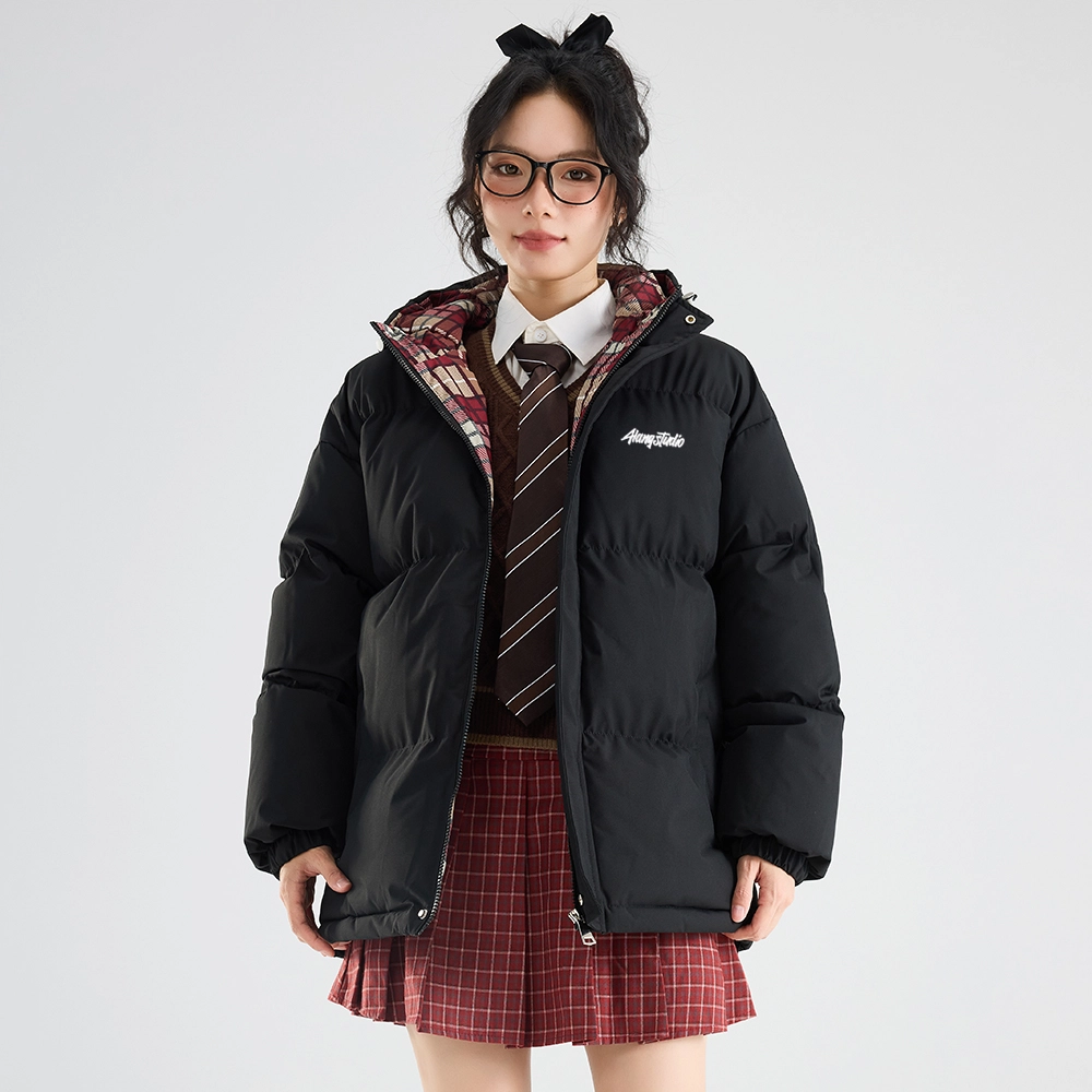 徐太浪 美式复古拼接格子设计感学院风连帽面包服加厚保暖外套宽松简约百搭棉袄上衣棉服 男女同款