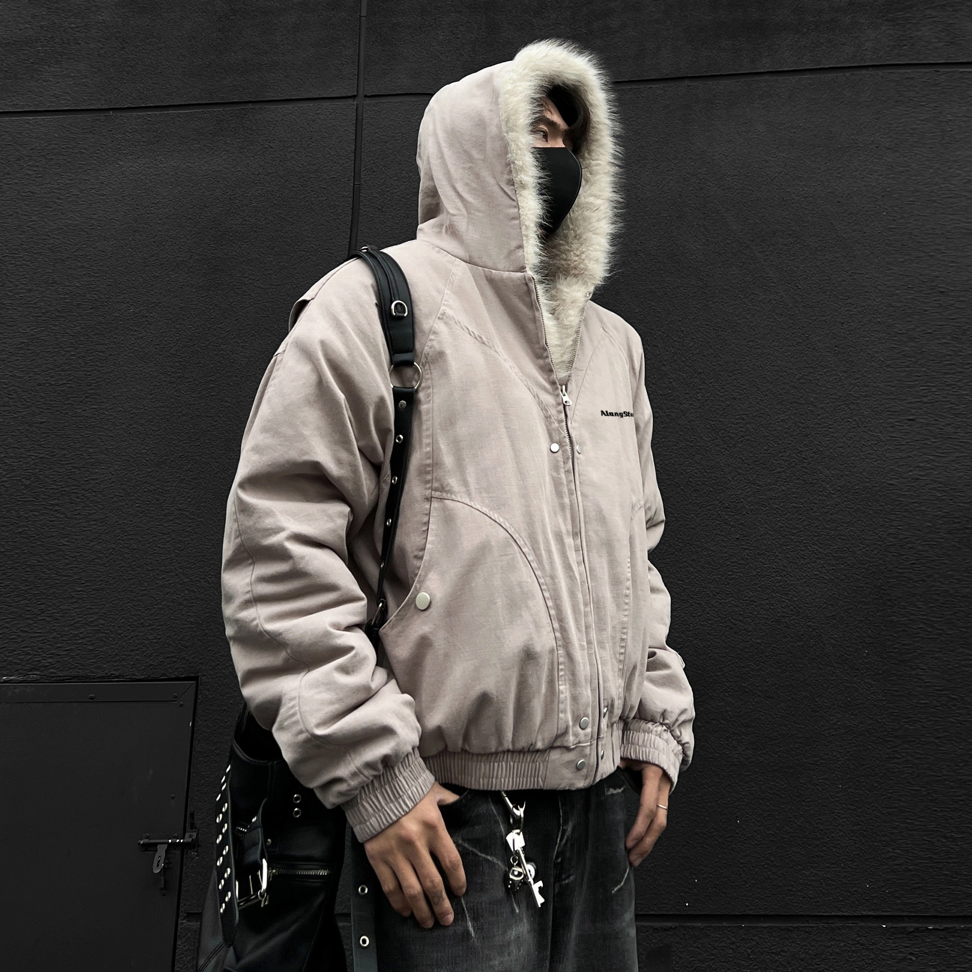 徐太浪 美式复古纯色座山雕连帽重磅帆布加厚保暖棉服 男女同款