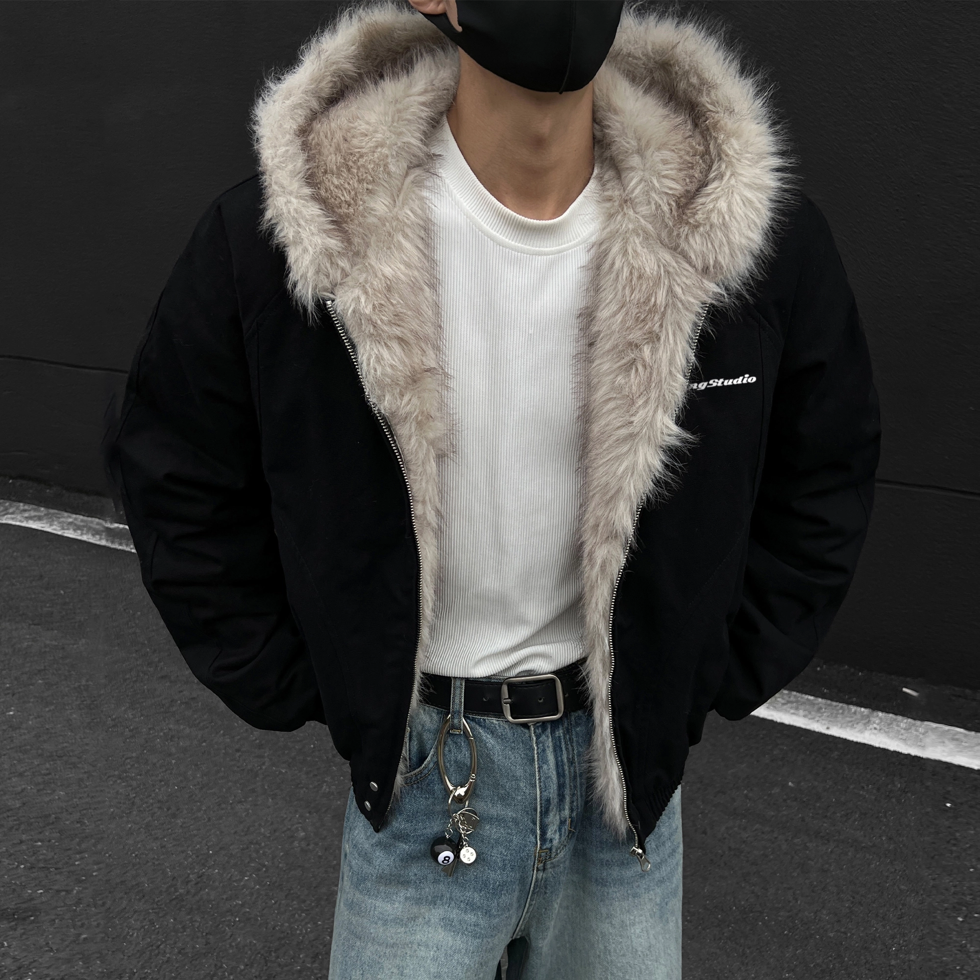 徐太浪 美式复古纯色座山雕连帽重磅帆布加厚保暖棉服 男女同款