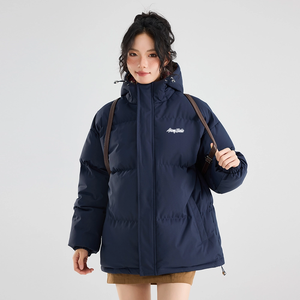 徐太浪 美式复古拼接格子设计感学院风连帽面包服加厚保暖外套宽松简约百搭棉袄上衣棉服 男女同款