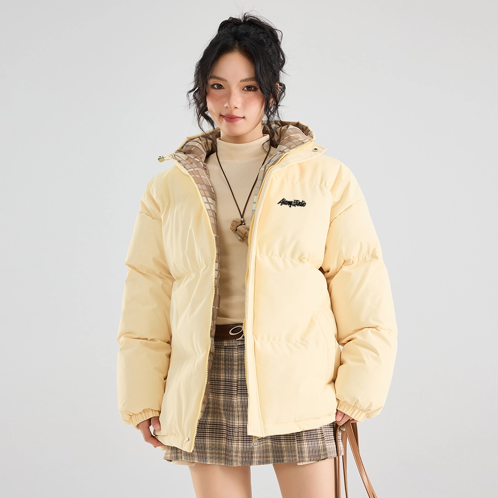 徐太浪 美式复古拼接格子设计感学院风连帽面包服加厚保暖外套宽松简约百搭棉袄上衣棉服 男女同款