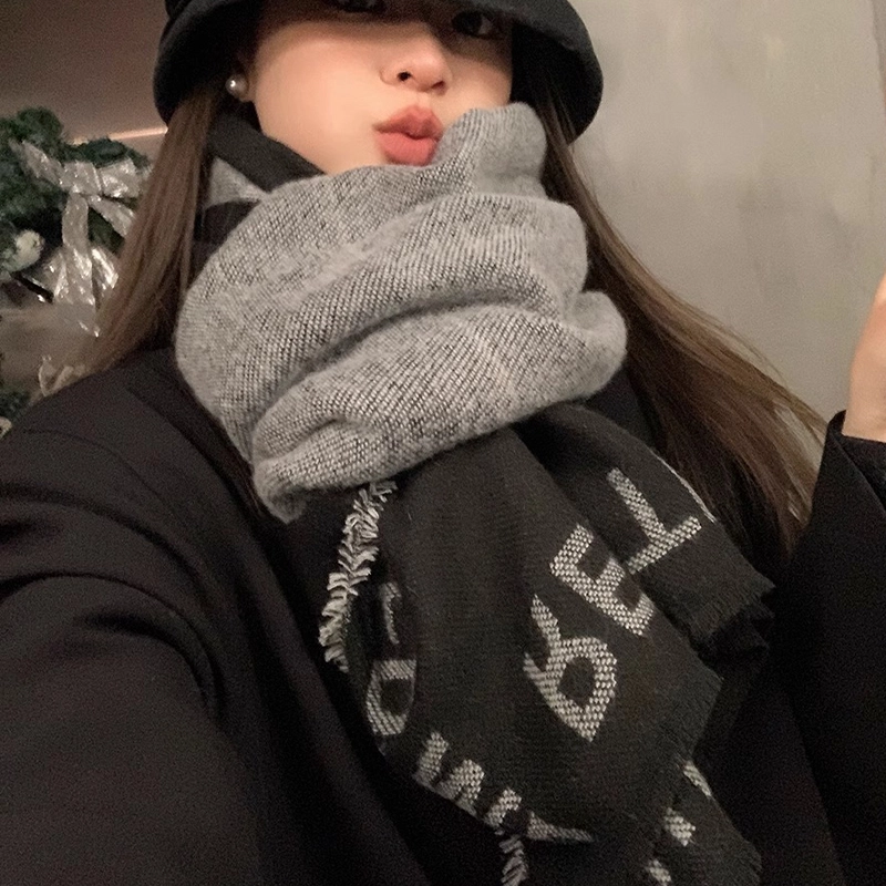 纳兰杜 秋冬季保暖加厚高级感百搭时尚毛茸茸防冻御寒针织 聚酯纤维 绒线围巾 男女同款情侣款 黑色