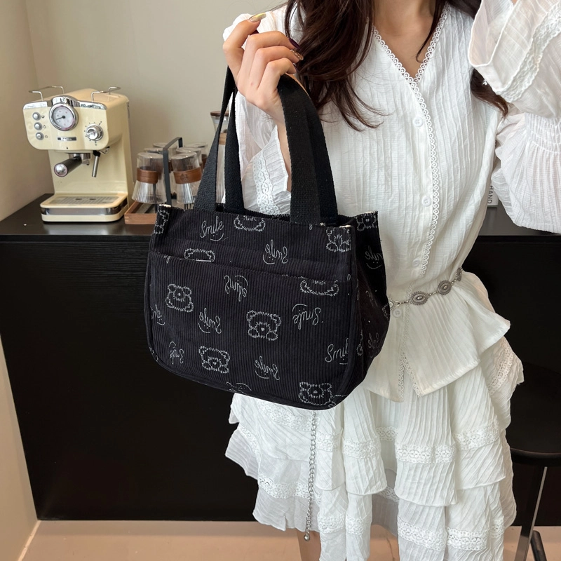 米囹 暖色系小熊印花品味英伦潮搭 优雅女孩乐趣户外穿搭单品好看 女款 轻盈 拎包 小号 青少年 白色/黑色/粉红色/咖色/棕色