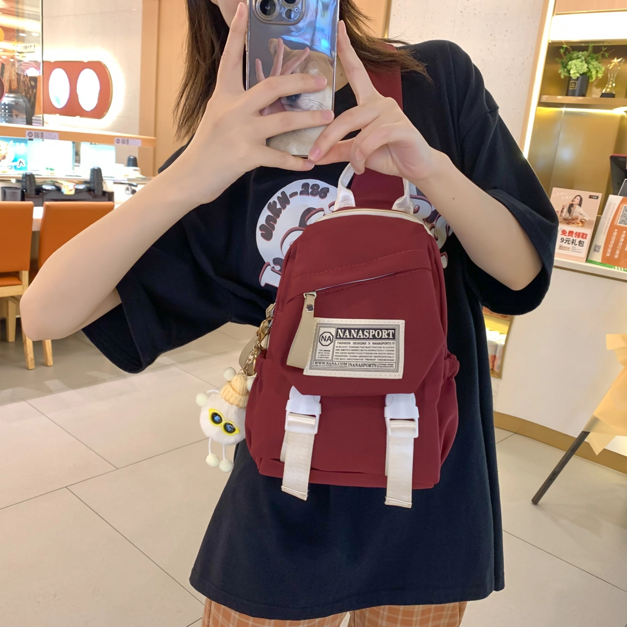 米囹 女孩百搭甜酷风 经典逛街出游通勤 男女同款 轻盈 斜跨包 中号 白色/黑色/红色/紫色/粉红色