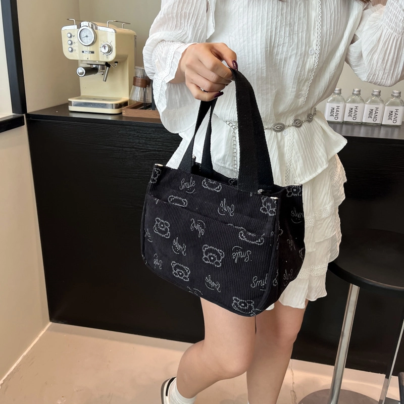 米囹 暖色系小熊印花品味英伦潮搭 优雅女孩乐趣户外穿搭单品好看 女款 轻盈 拎包 小号 青少年 白色/黑色/粉红色/咖色/棕色
