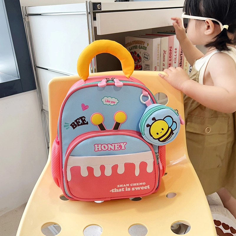 米囹 蜜蜂图案潮好看 学校出门酷 小学生日常活力散步多功能男女同款 轻盈 双肩包 常规 西瓜红/紫色/绿色/藏青色