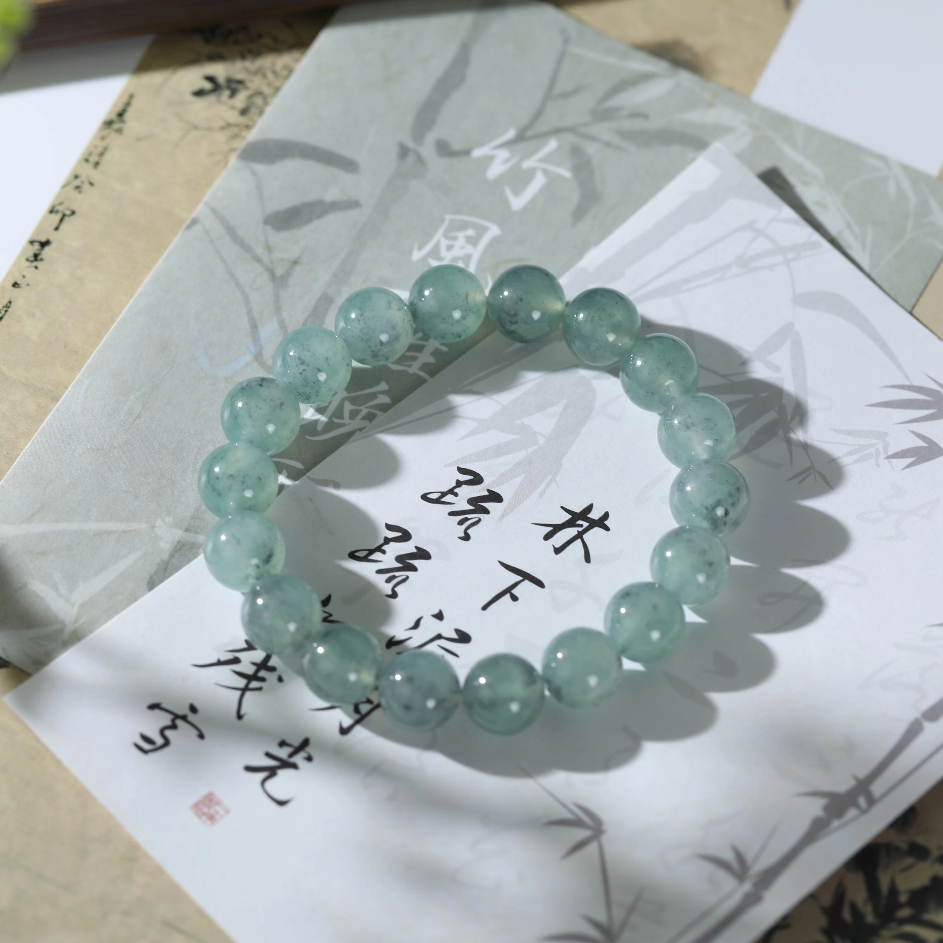 清雪 新中式国潮 烟雨江南温婉大方 串冰透飘花 圆珠 意境美 古风汉服旗袍 糯冰 翡翠手串 男女同款情侣款