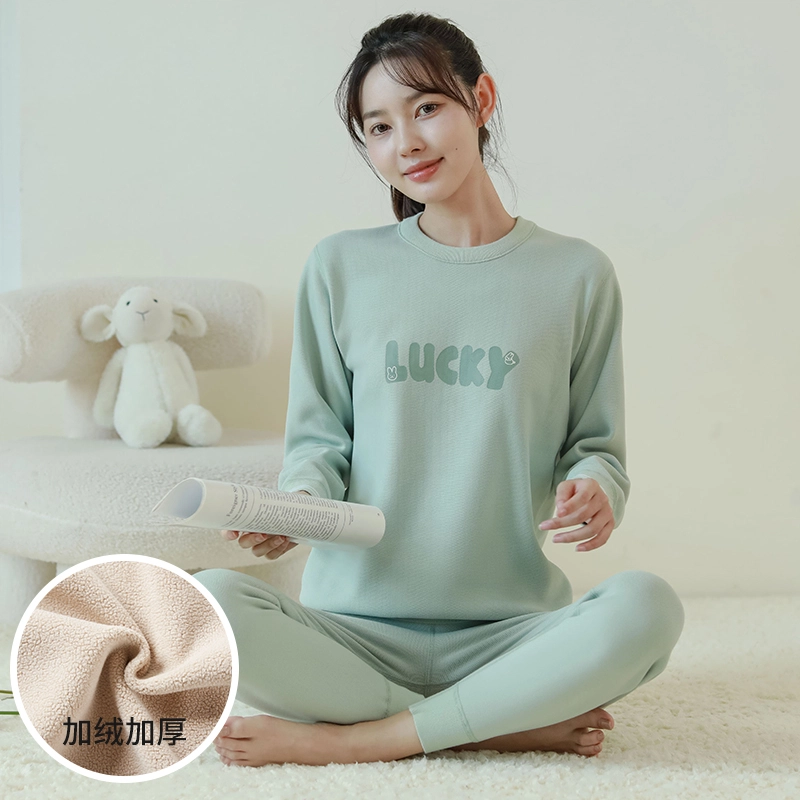 贴身领域 加绒加厚可爱青少年甜美亲肤舒适秋衣秋裤防寒冬季保暖套装 女款