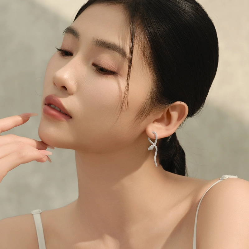 情思意 纯银蛇形 锆石 耳环 女款