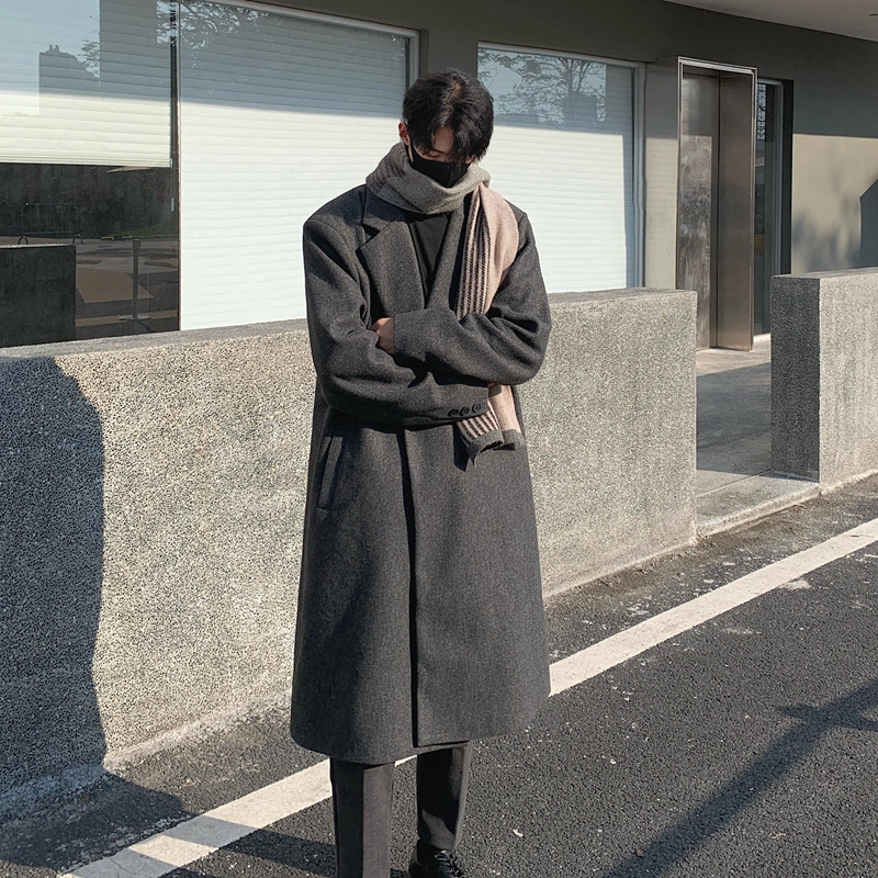 复古韩版赫本风毛呢大衣设计感强且风衣 男女同款