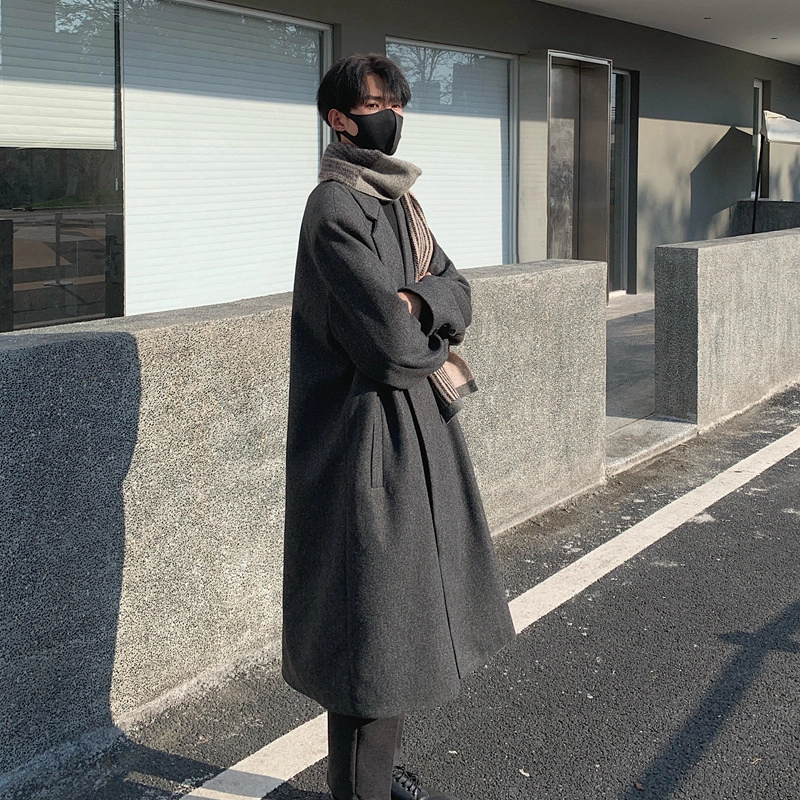 复古韩版赫本风毛呢大衣设计感强且风衣 男女同款