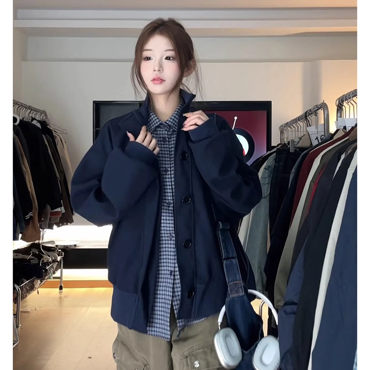 寻星记 复古简约休闲百搭飞行员垫肩棒球服春秋款夹克 男女同款