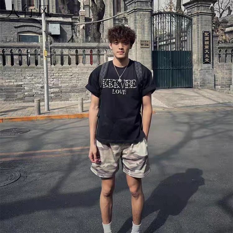 沐诚阳译 美式复古迷彩网眼透气百搭训练三四分裤运动短裤 男女同款