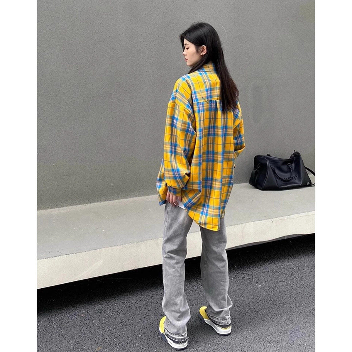 寻星记 复古小众潮牌美式宽松百搭长袖格子衬衫 男女同款