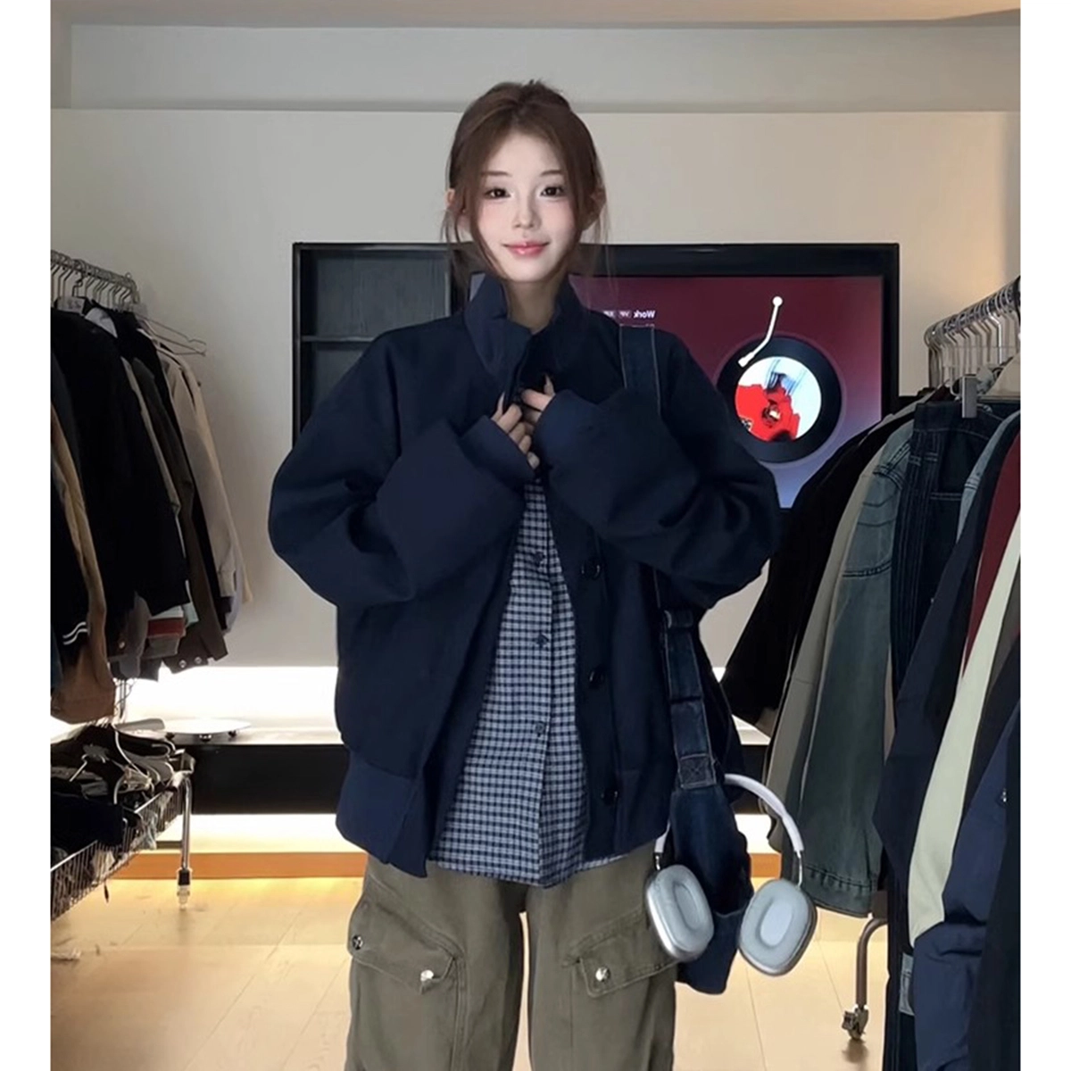 寻星记 复古简约休闲百搭飞行员垫肩棒球服春秋款夹克 男女同款