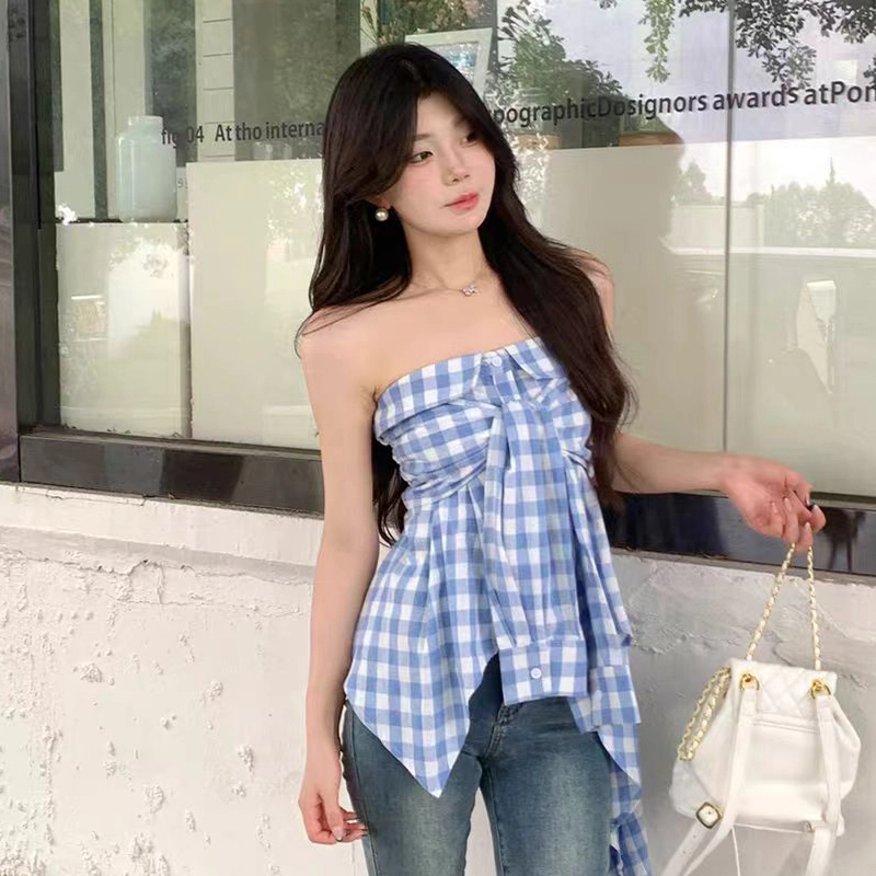 依钗 不规则系蝴蝶结格子纯欲修身背心吊带 女款