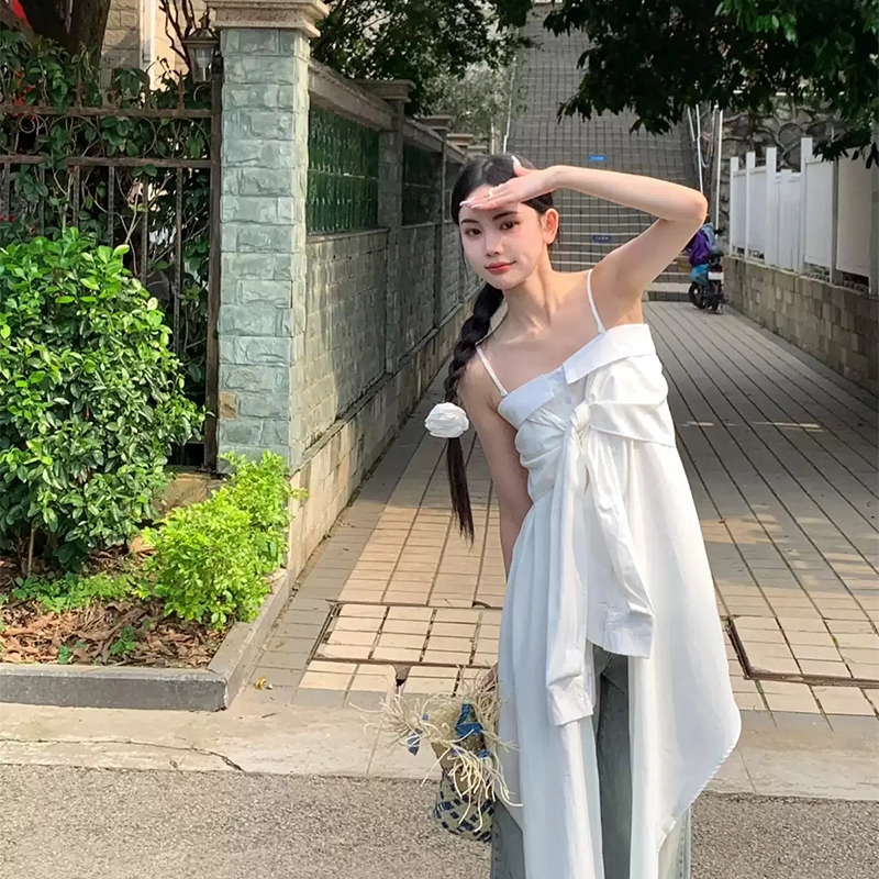 依钗 不规则系蝴蝶结格子纯欲修身背心吊带 女款