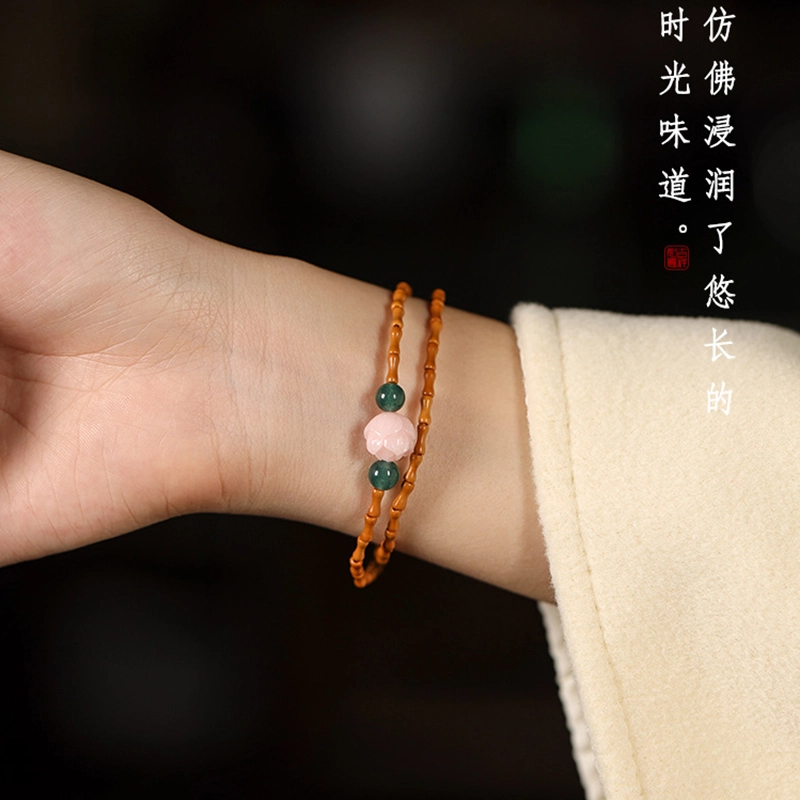 琉堇 幸运女孩好运莲花转运珠 时来运转叠戴佛珠链 清新淡雅小众精美串珠 新年礼盒装#好运 橄榄核 手串 男女同款情侣款